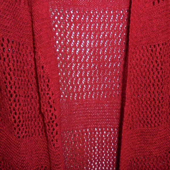 Cardigan Sweater NEW Knit dark red Duster long sleeve see-through - Picture 4 of 9